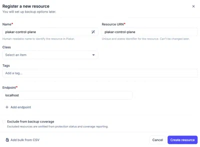 Add the Plakar Control Plane resource