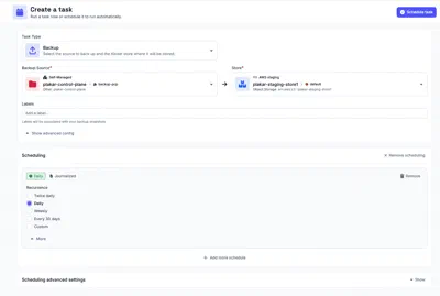 Schedule a backup task for the PCP app