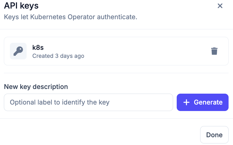 Creating API keys for an application user