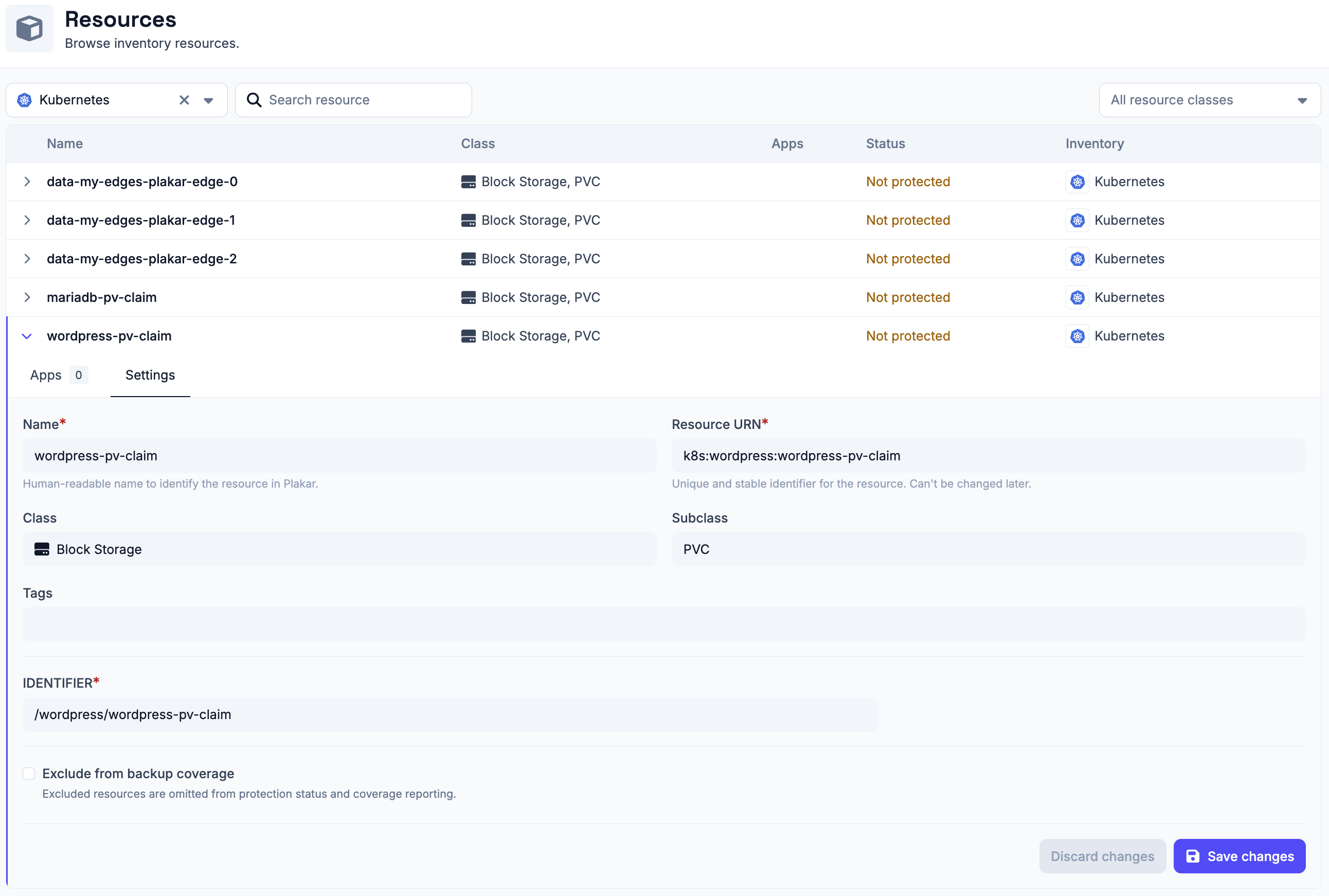 Managing a resource discovered by the Kubernetes inventory