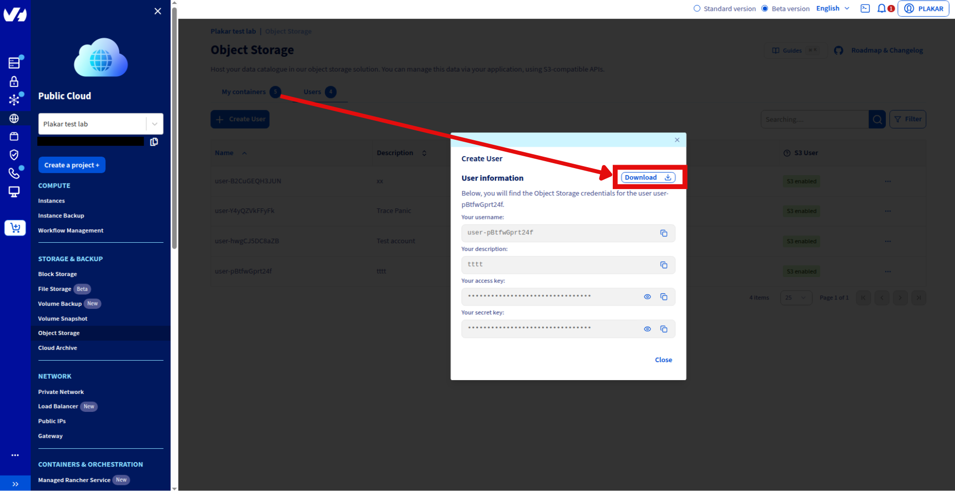 Download user information