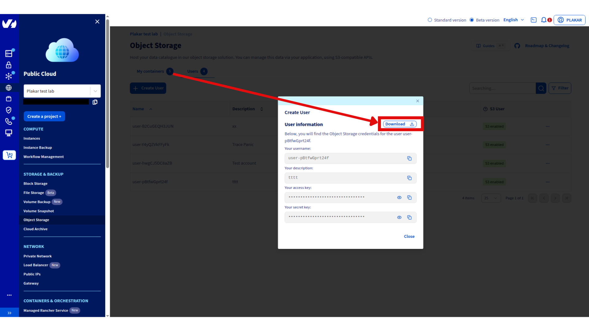 Download user information