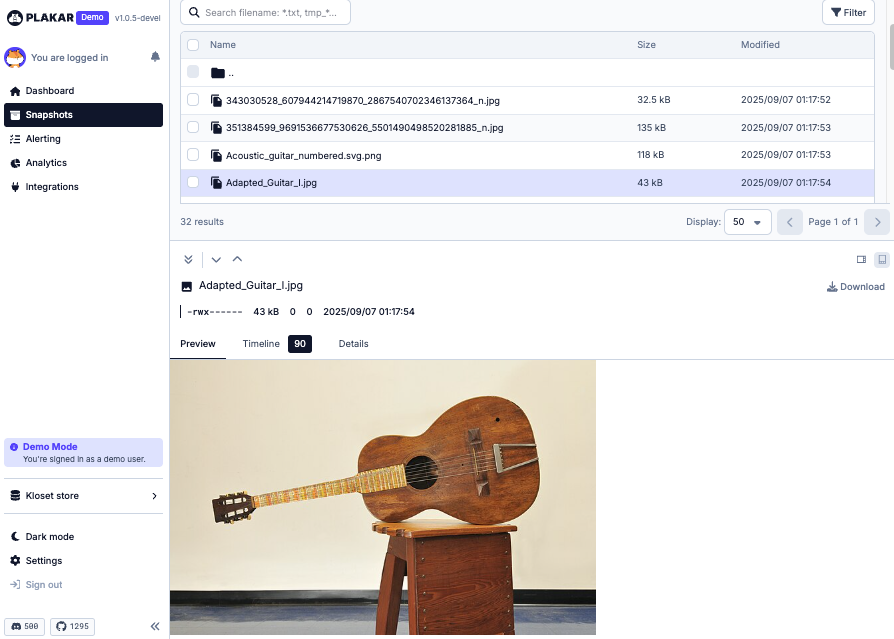 Plakar dashboard