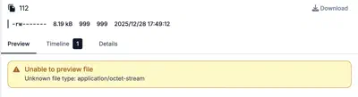 Plakar UI screenshot showing PostgreSQL can’t be previewed