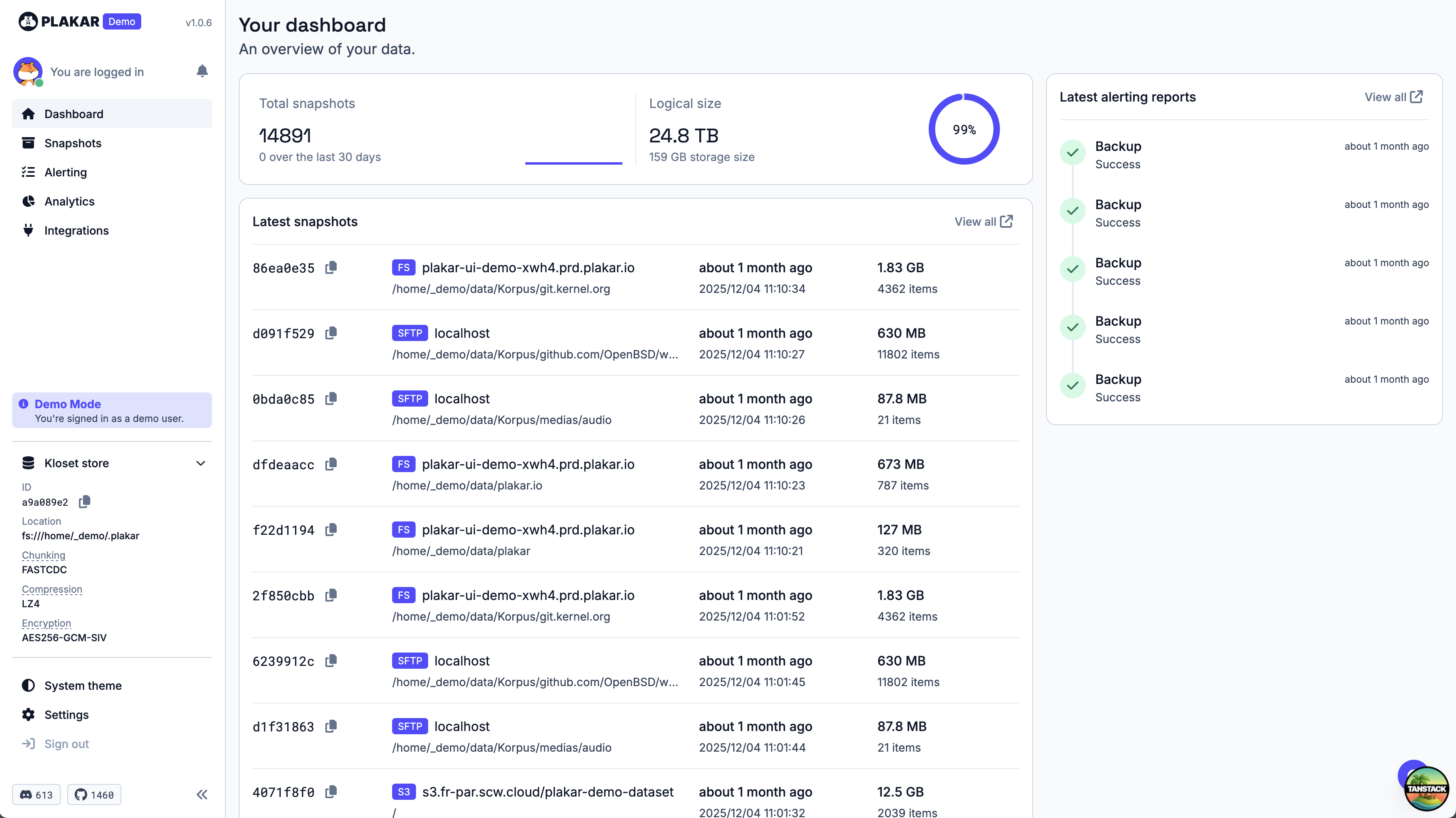 Plakar UI screenshot